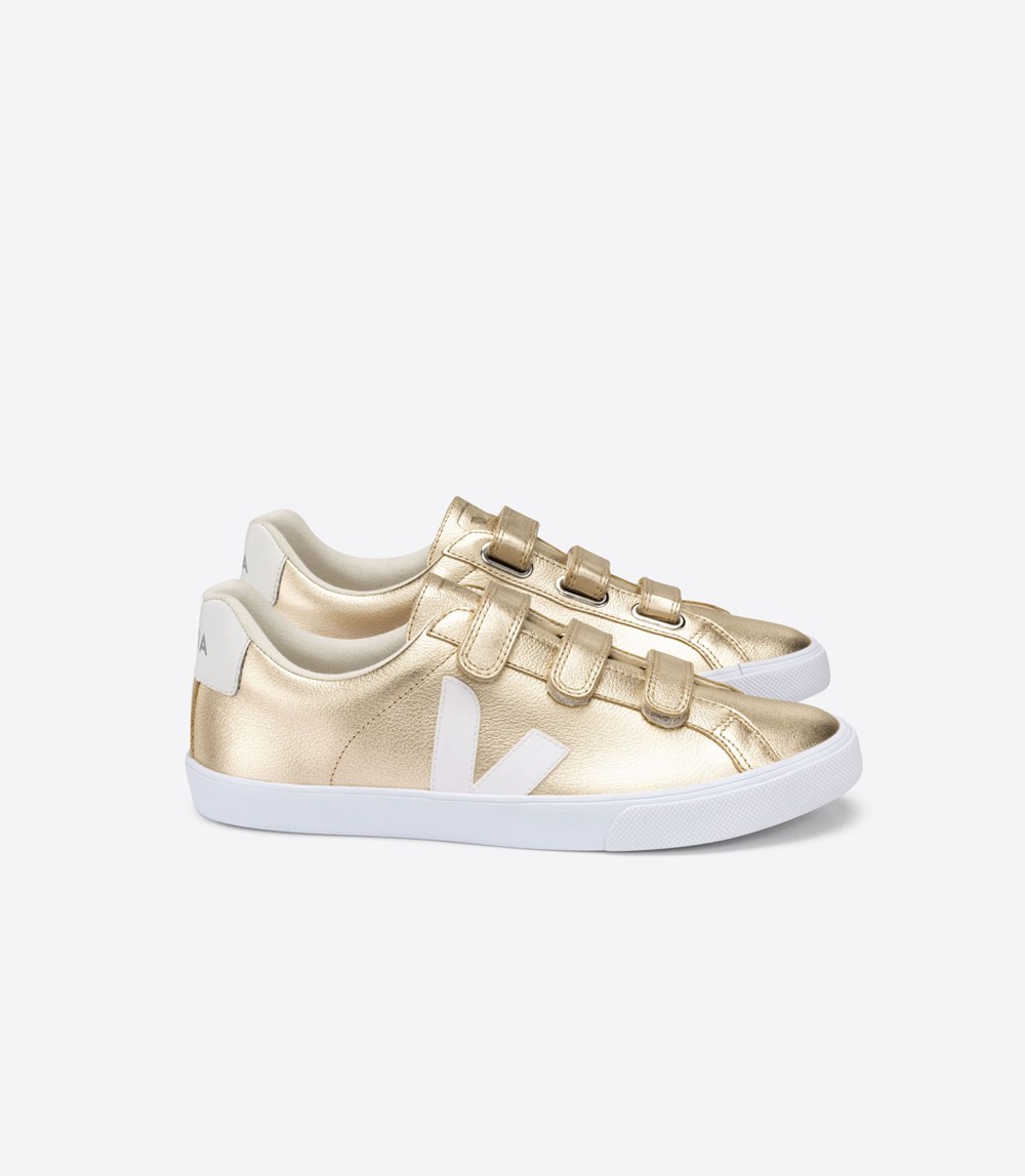 Veja Sneakers Dam - 3-Lock Läder - Guld/Vita - 482910-WMU